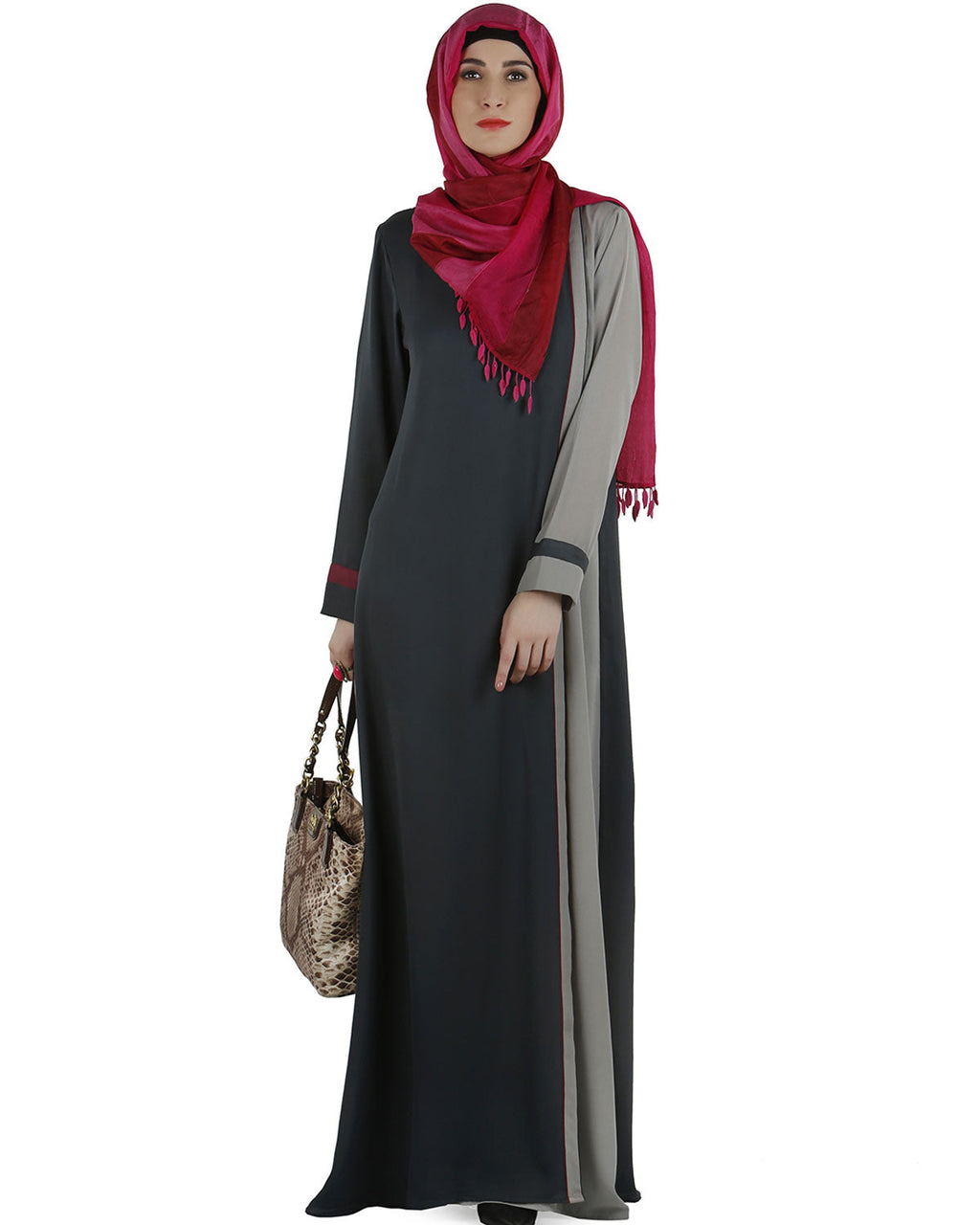 Stylish overlapped panel Abaya Grey
