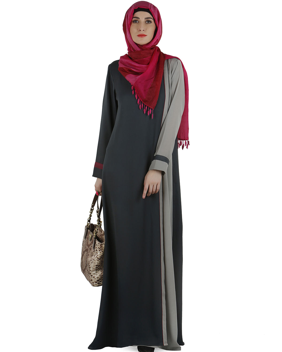 Stylish overlapped panel Abaya Grey