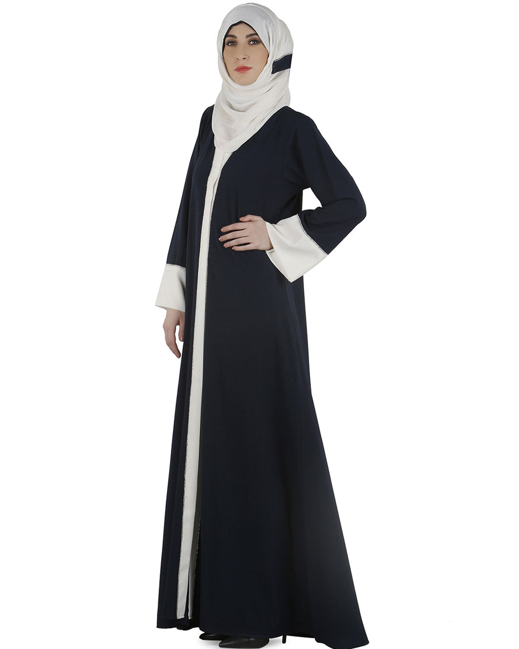 Dashing Navy and white abaya with swarovski lining