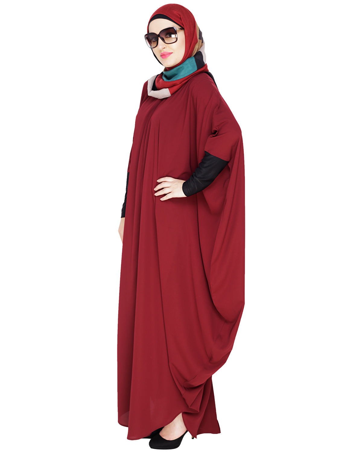 Quirky Jersy Sleeve Black Kaftan Wine