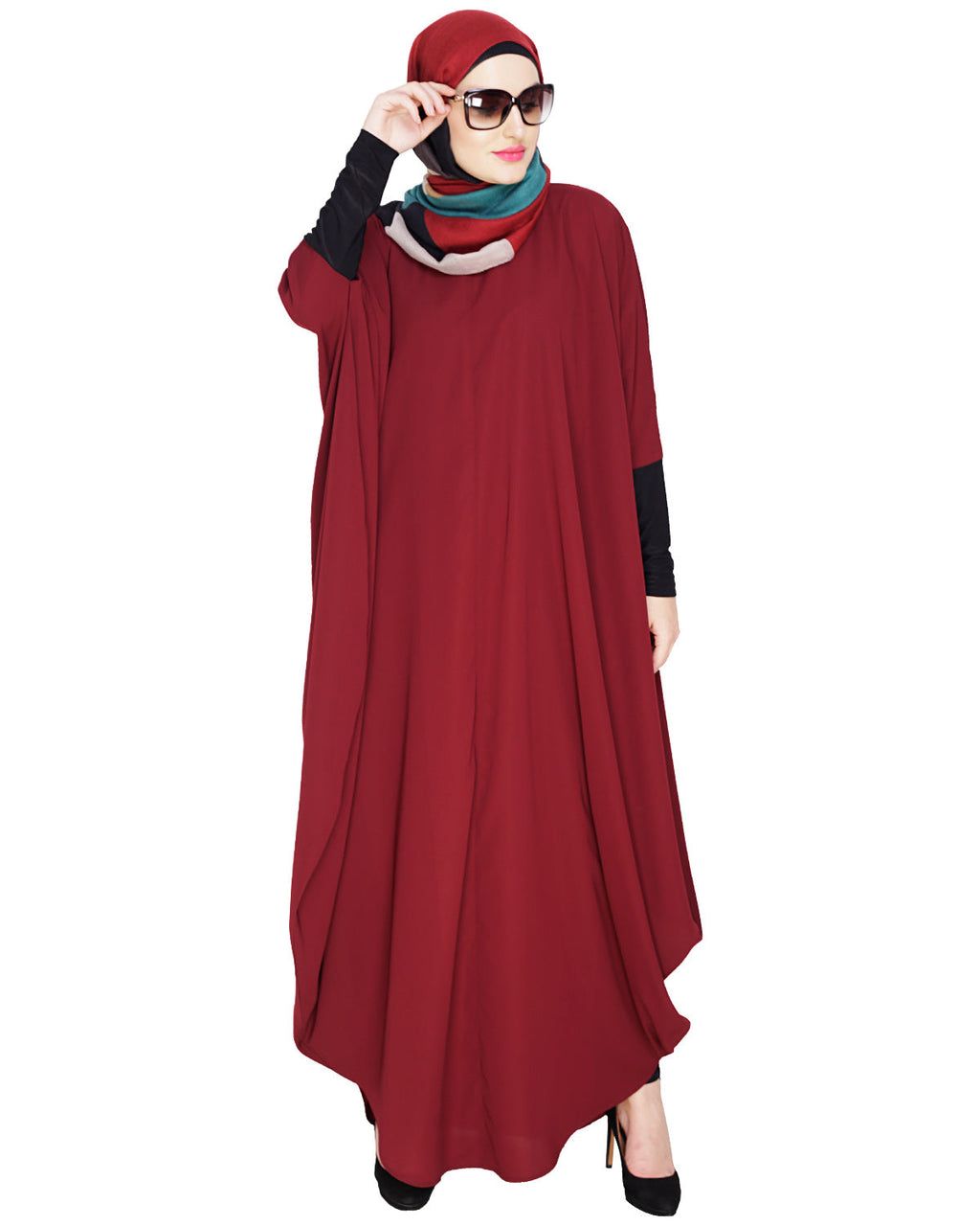 Quirky Jersy Sleeve Black Kaftan Wine