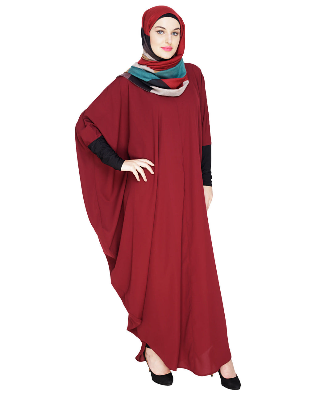 Quirky Jersy Sleeve Black Kaftan Wine