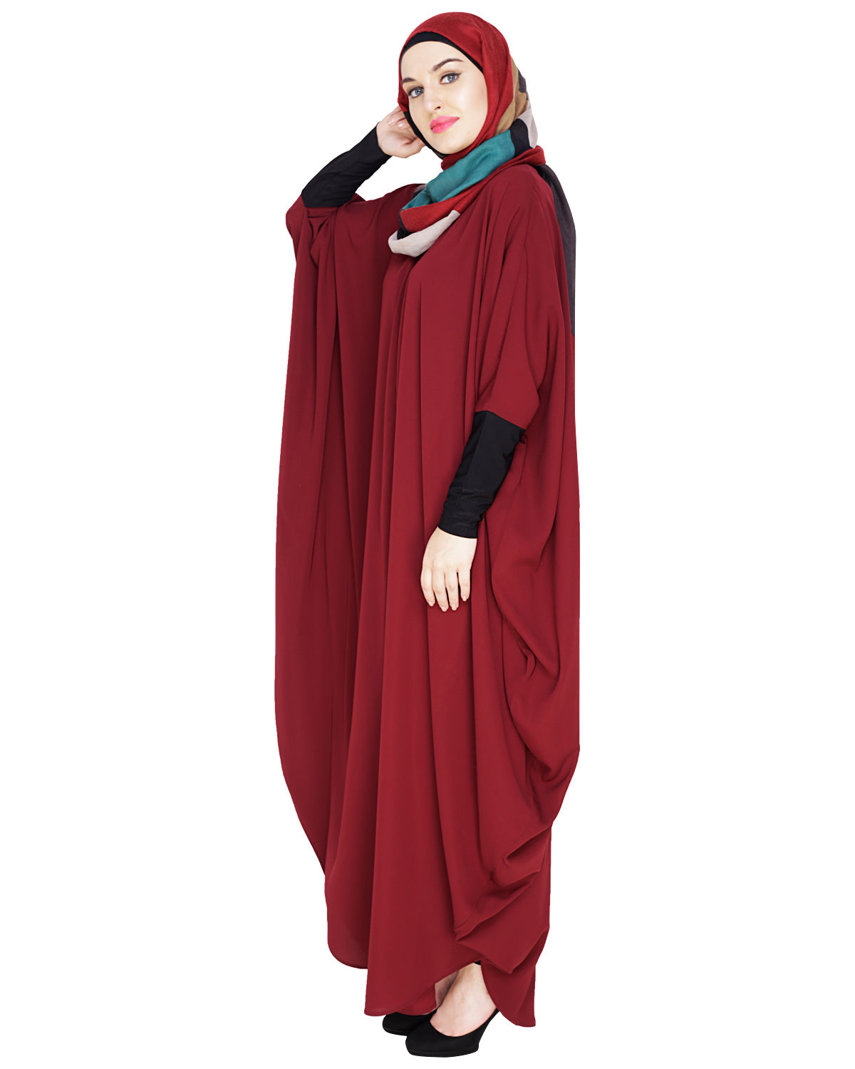 Quirky Jersy Sleeve Black Kaftan Wine