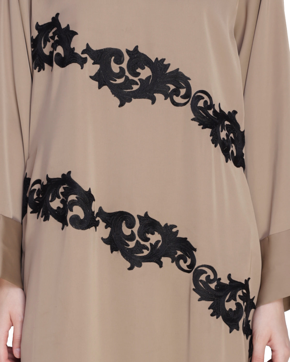 Fancy Embroidered Dubai Style Abaya Beige