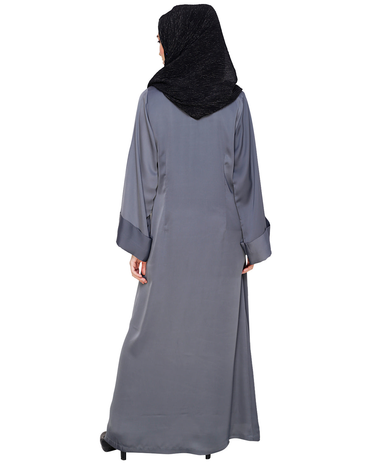 Fancy Embroidered Dubai Style Abaya Grey