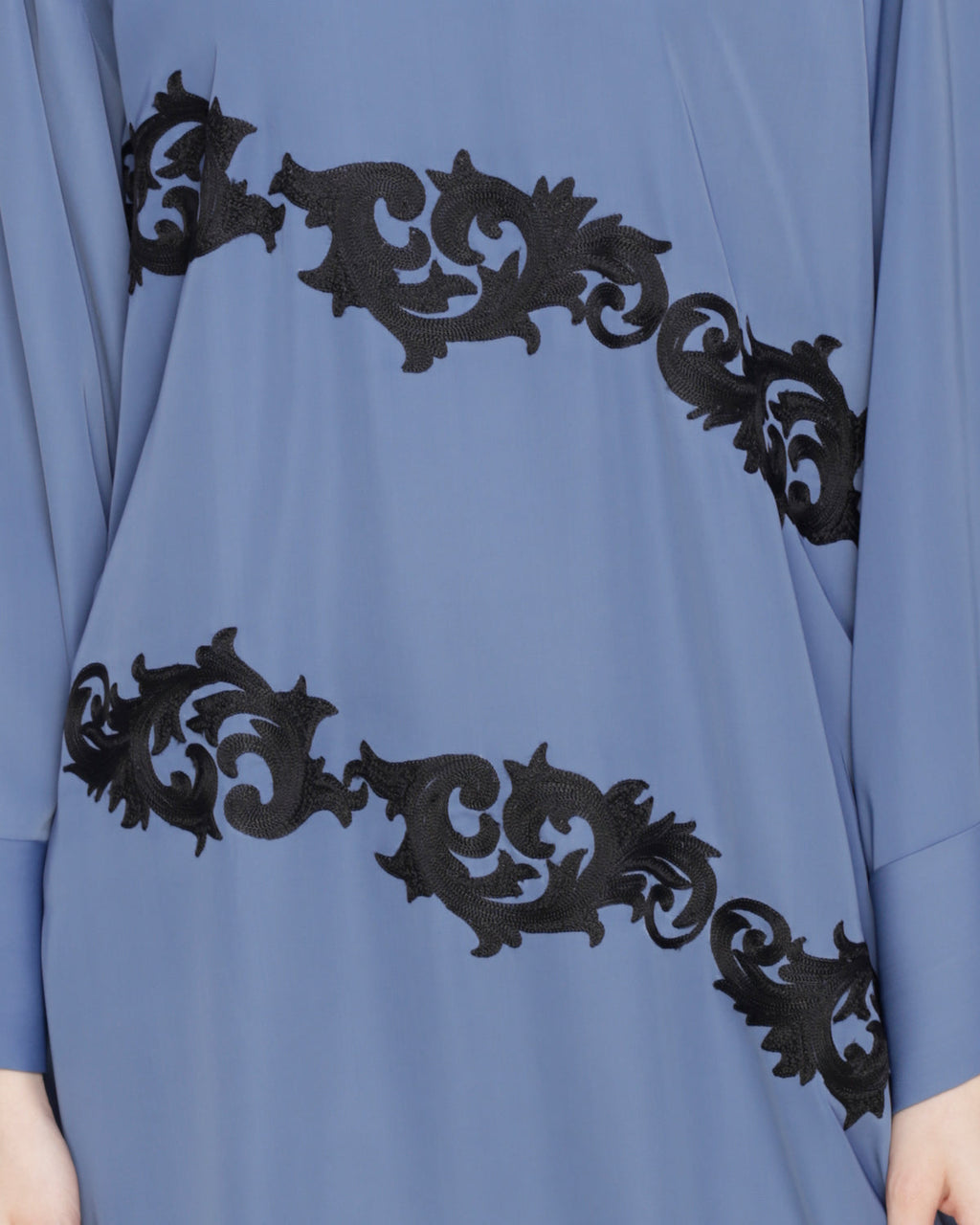 Fancy Embroidered Dubai Style Abaya Steel Blue