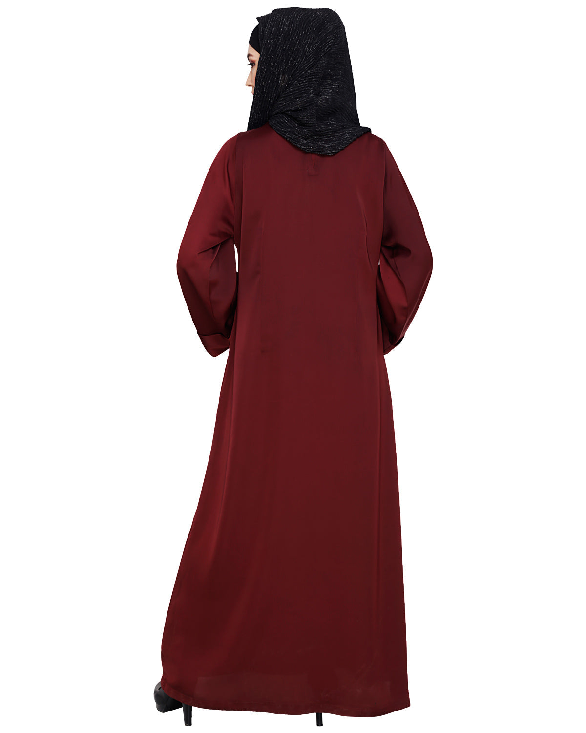 Fancy Embroidered Dubai Style Abaya Wine