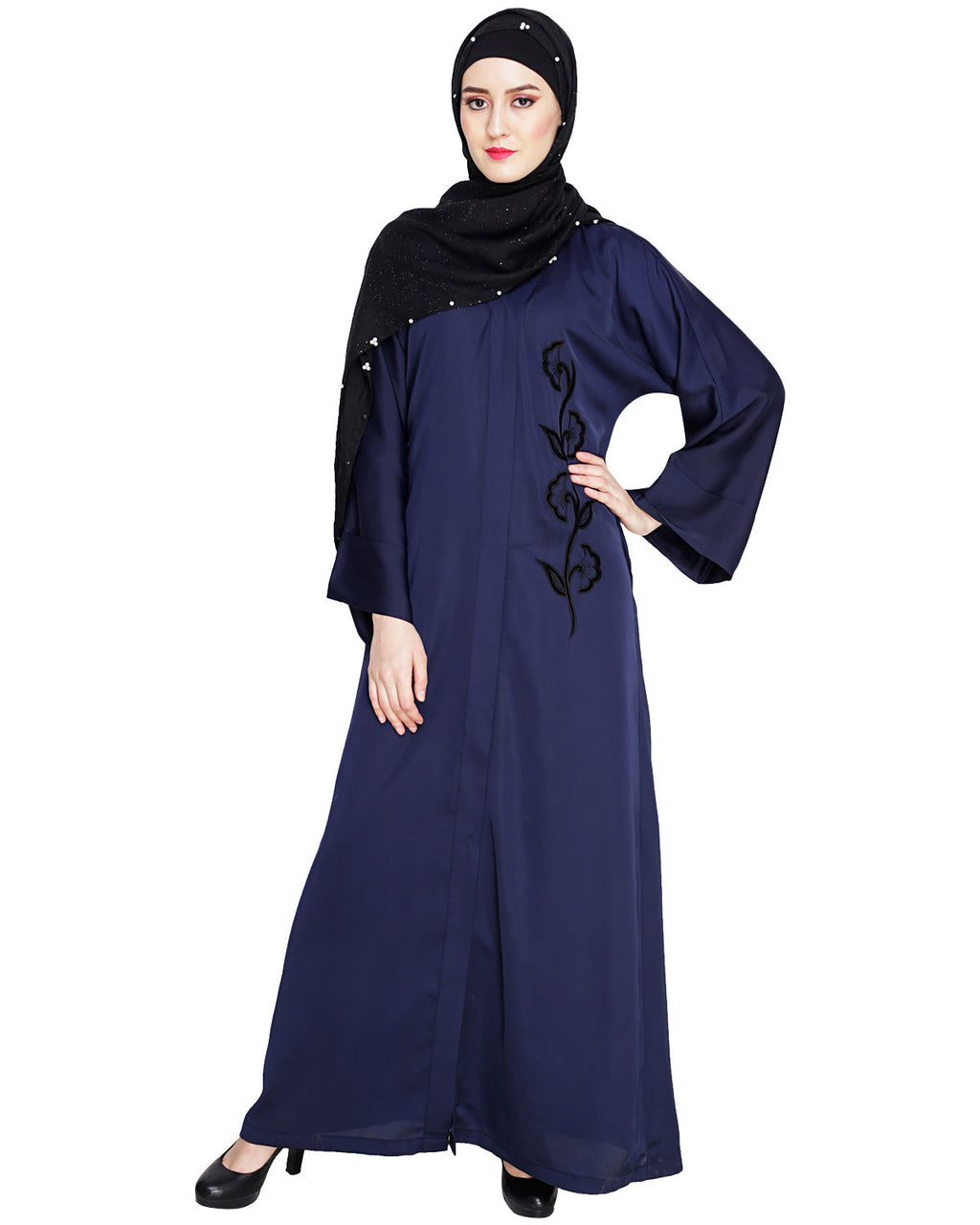 Exclusive Applique Dubai Style Abaya Blue