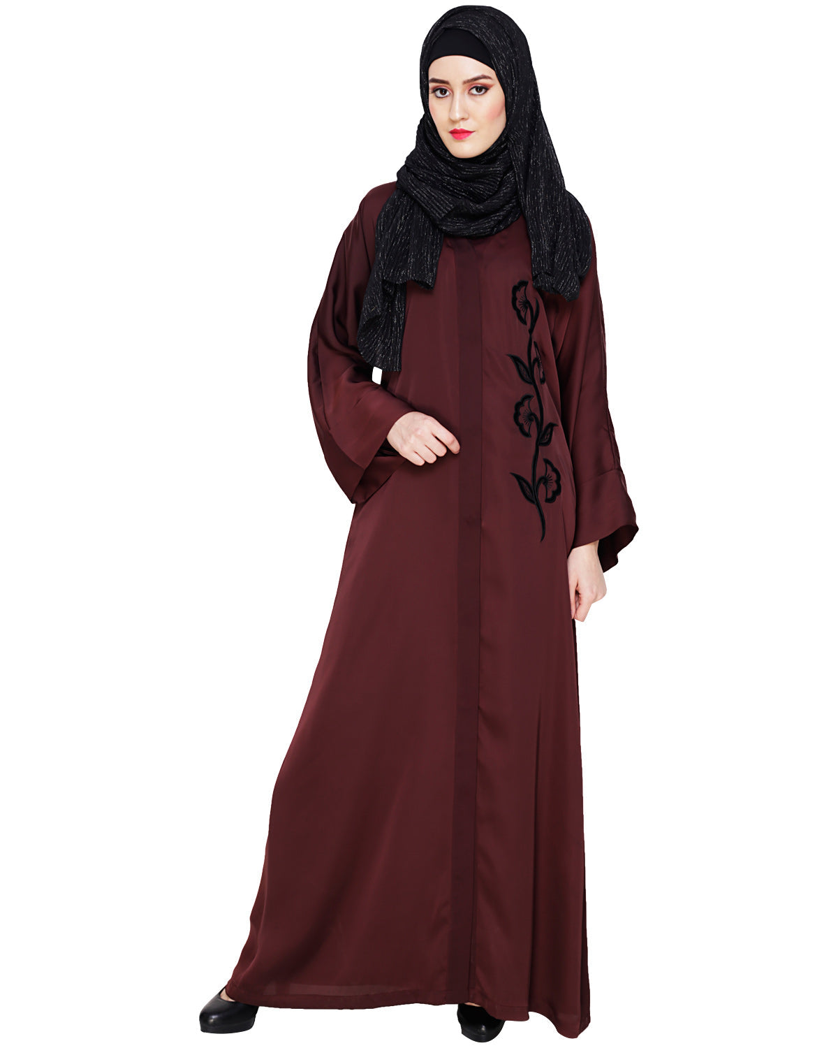 Exclusive Applique Dubai Style Abaya DARK WINE