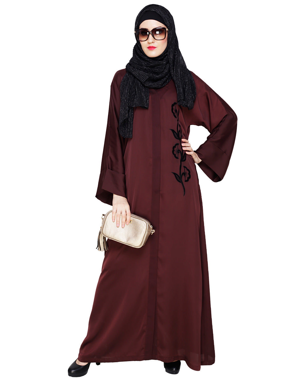 Exclusive Applique Dubai Style Abaya DARK WINE