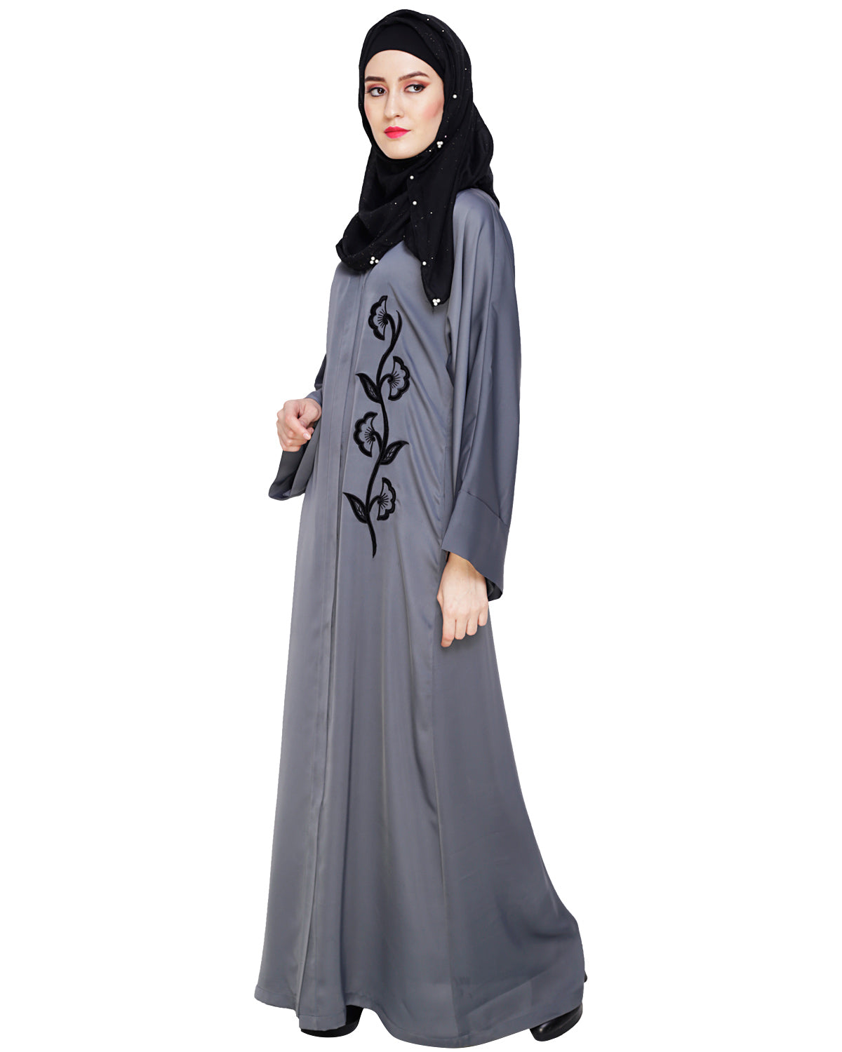 Exclusive Applique Dubai Style Abaya Grey