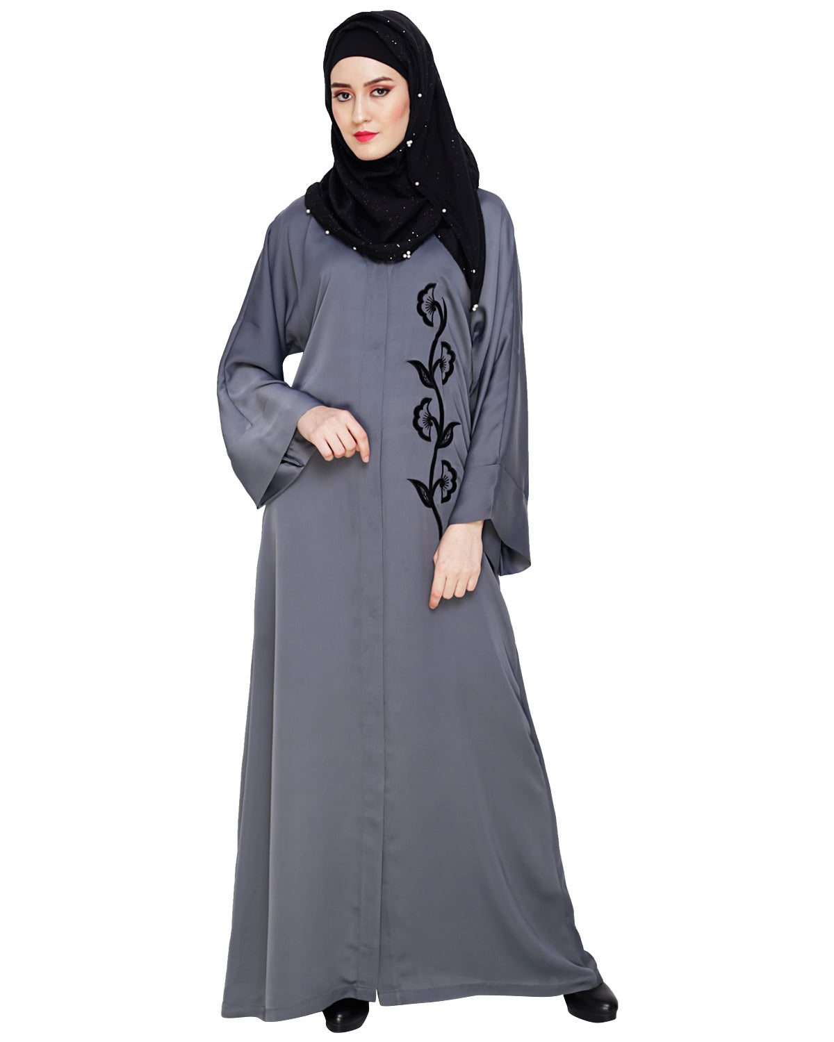 Exclusive Applique Dubai Style Abaya Grey