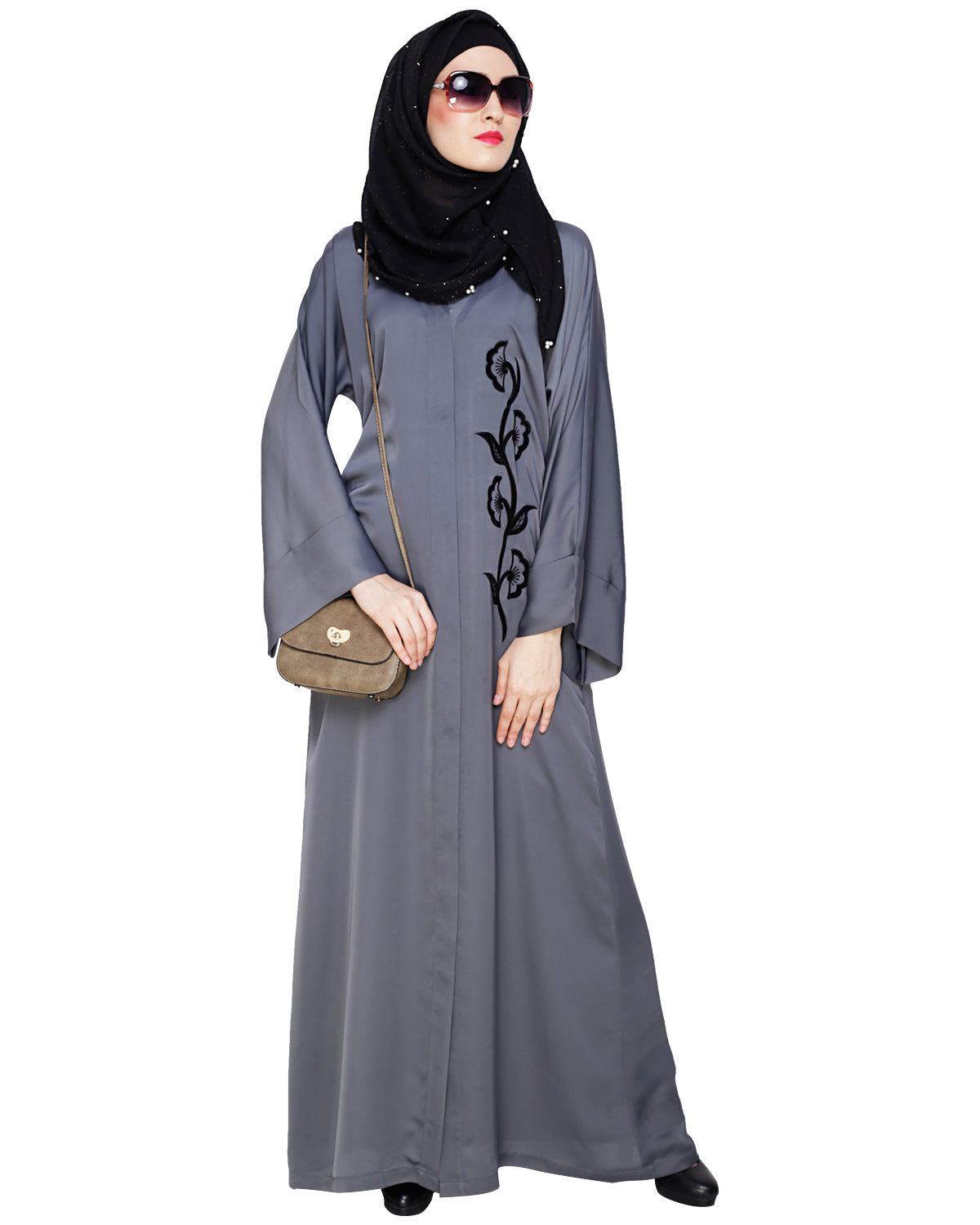 Exclusive Applique Dubai Style Abaya Grey
