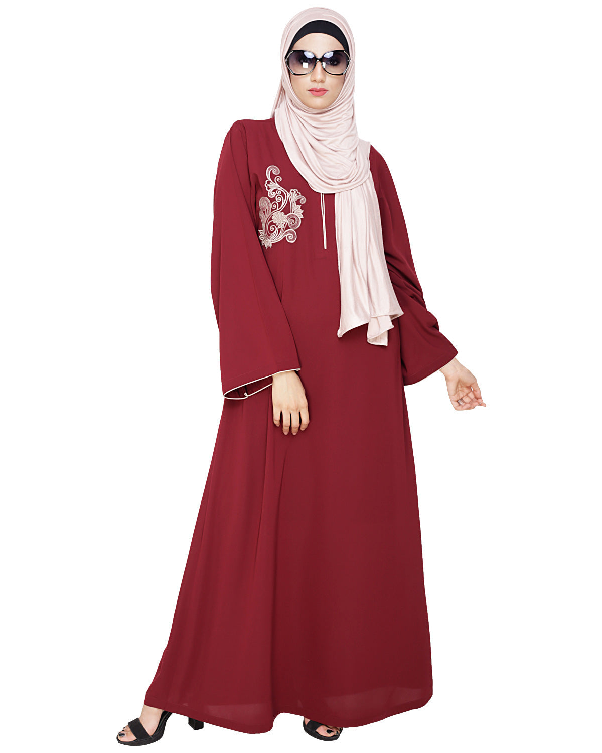 Resham Ornate Dubai Style Abaya Wine