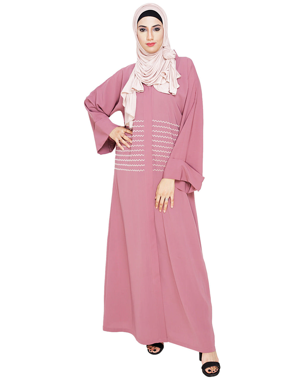 Jazzy Embroidered Dubai Style Abaya Onion Pink