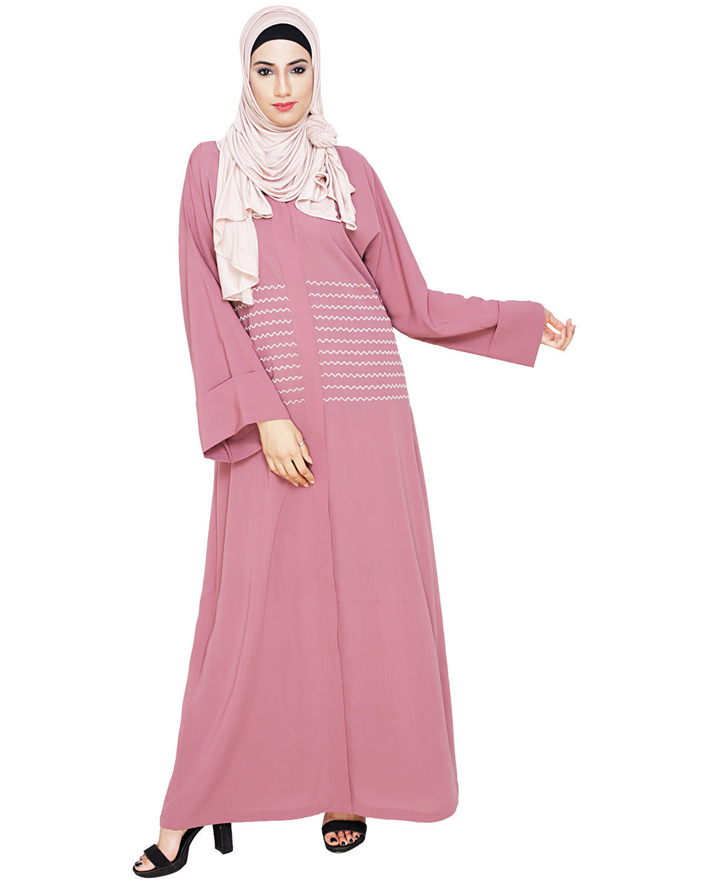 Jazzy Embroidered Dubai Style Abaya Onion Pink