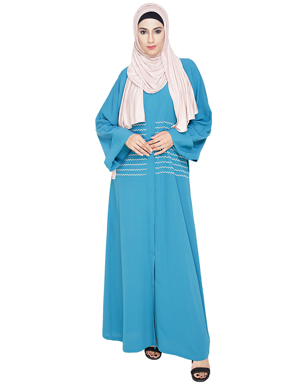 Jazzy Embroidered Dubai Style Abaya Teal Blue