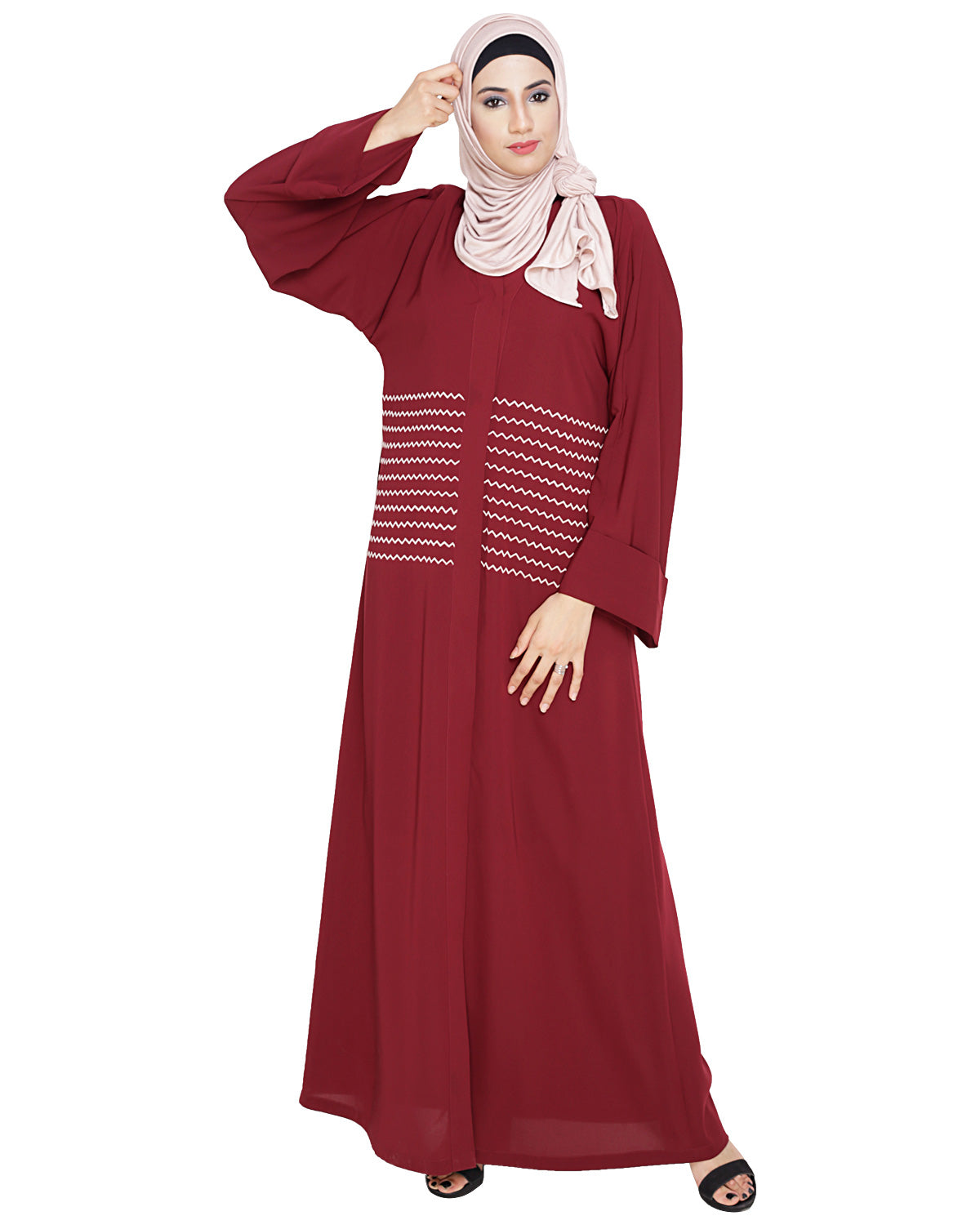Jazzy Embroidered Dubai Style Abaya Wine