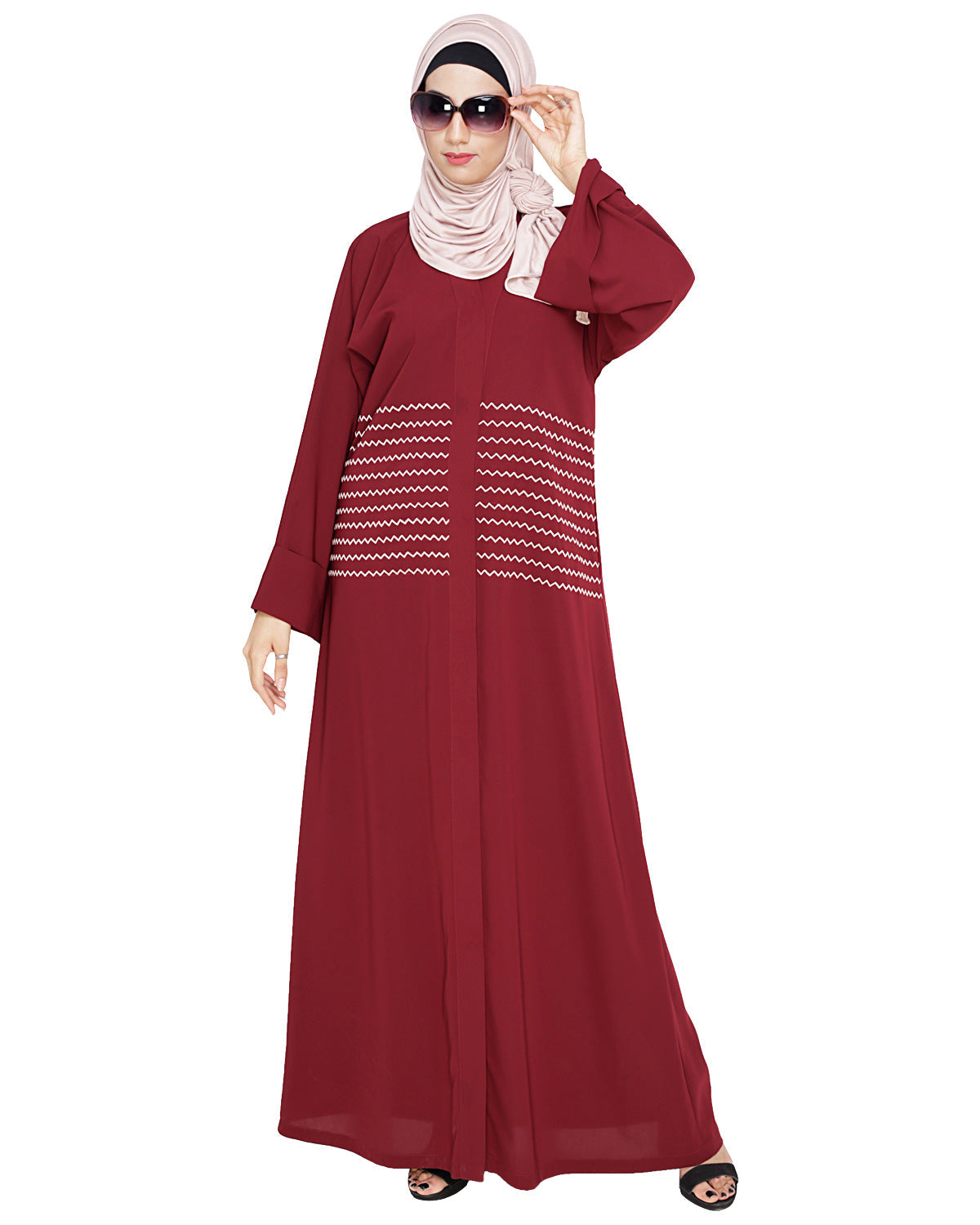 Jazzy Embroidered Dubai Style Abaya Wine