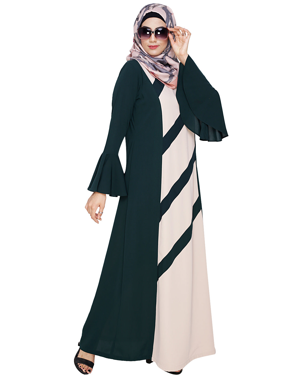 Flouncy Sleeve Dubai style Abaya Bottle Green