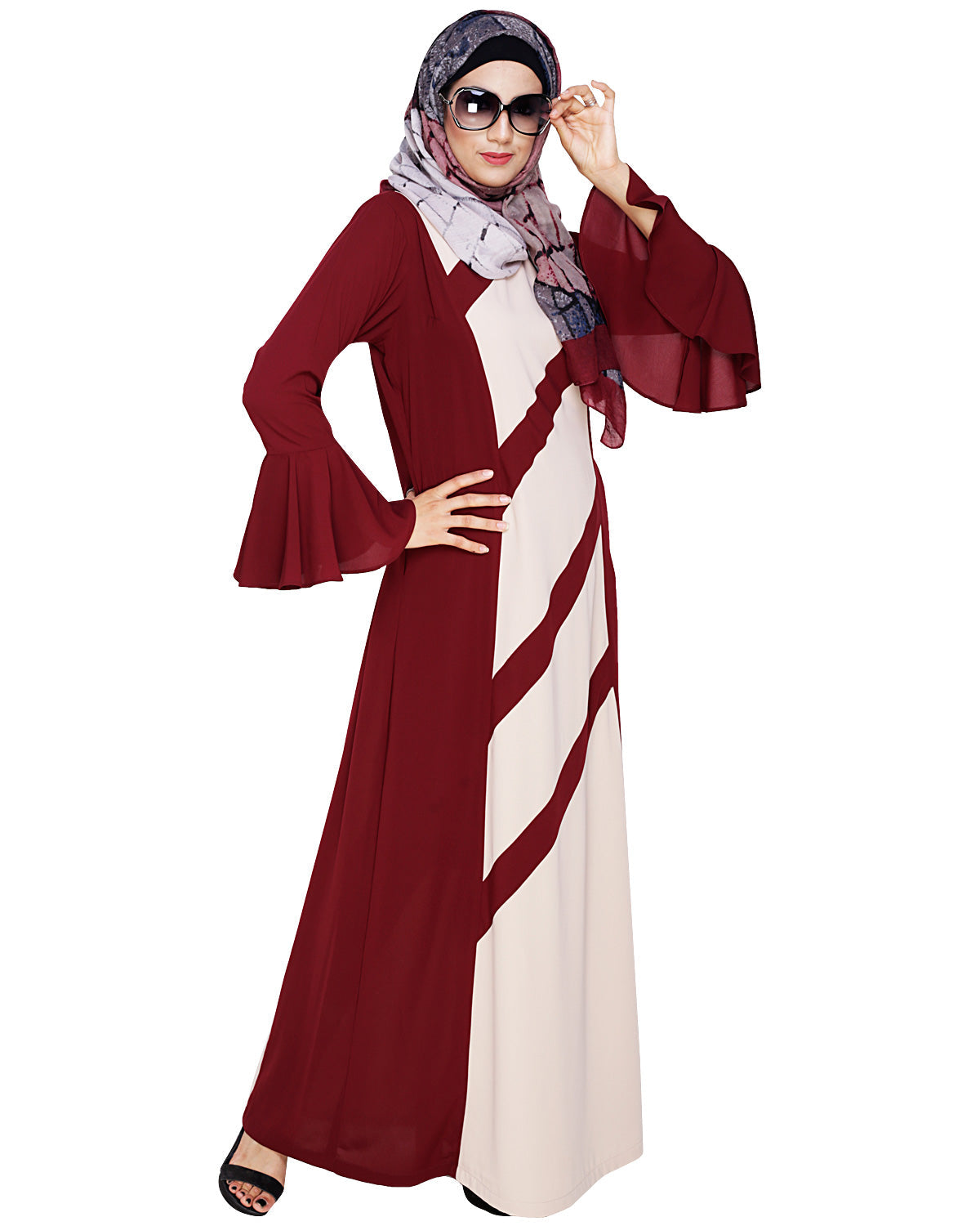 Flouncy Sleeve Dubai style Abaya Wine