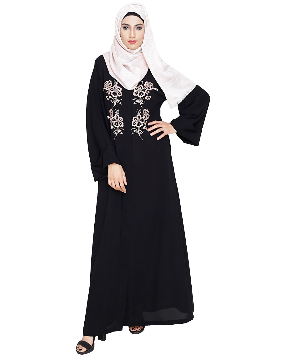 Floweret Embroidered Dubai Style Abaya Black