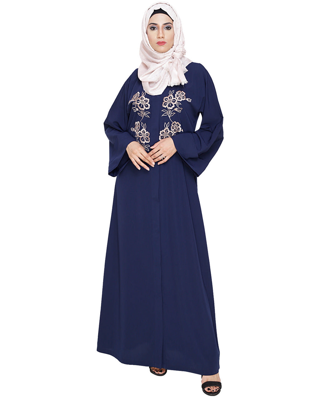 Floweret Embroidered Dubai Style Abaya Blue