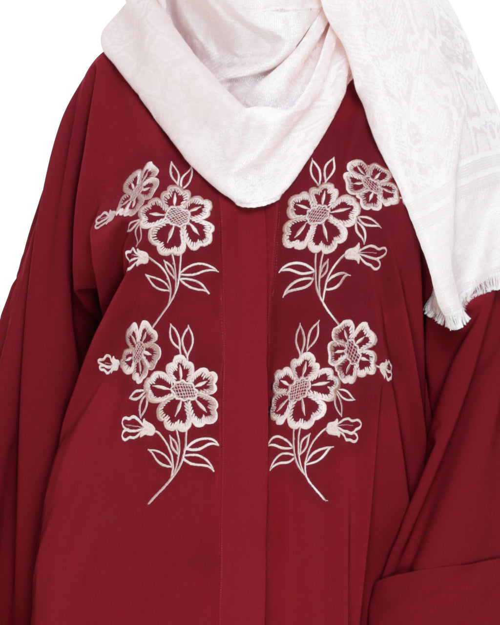 Floweret Embroidered Dubai Style Abaya Wine