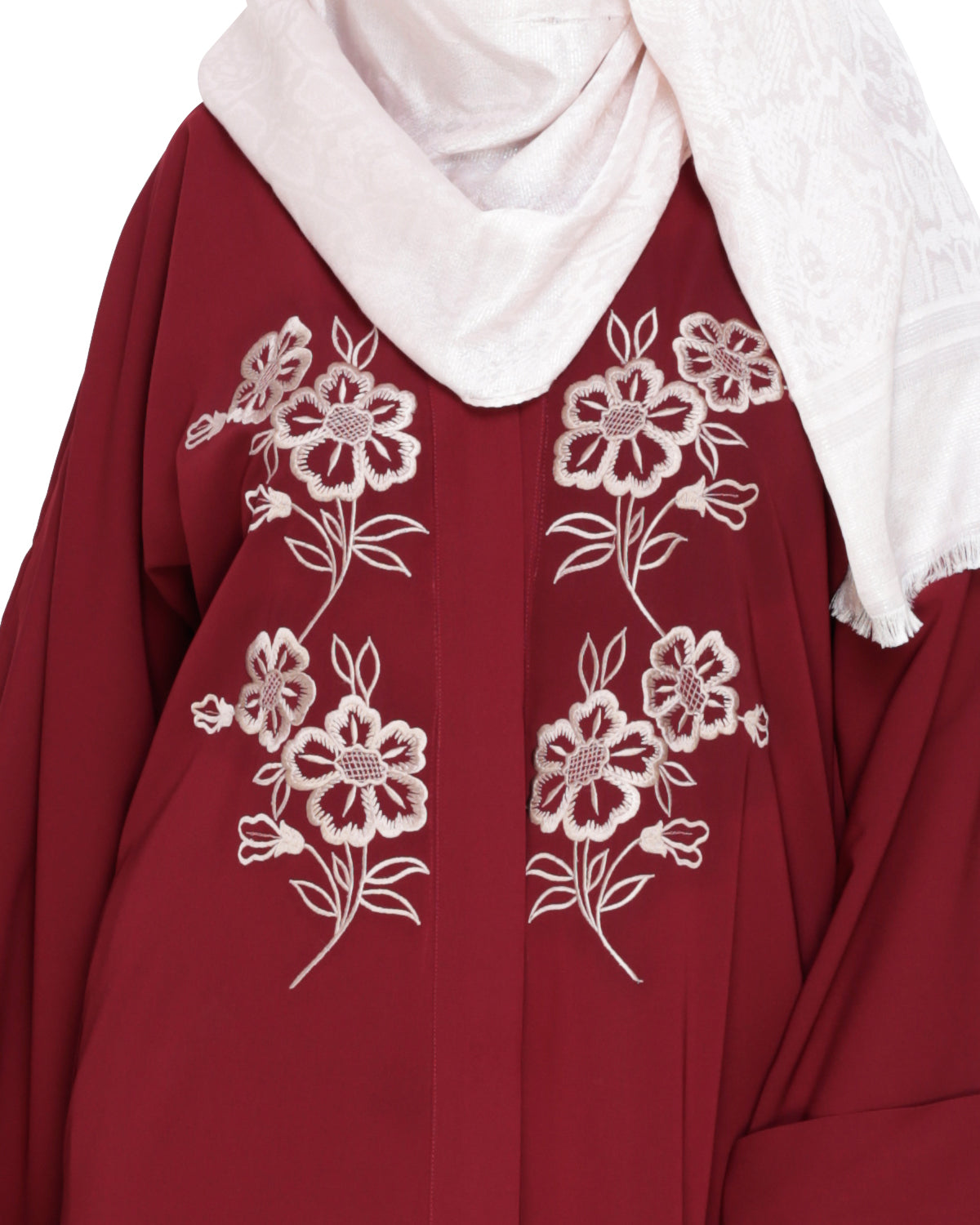 Floweret Embroidered Dubai Style Abaya Wine