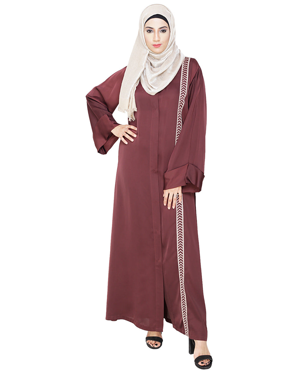 Lofty Dubai Style Abaya Deep Wine