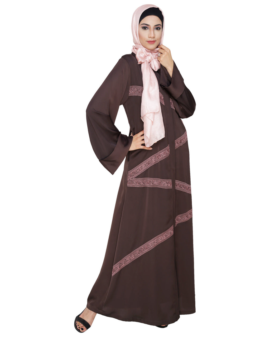 Glinty Dubai Style Abaya Dark Brown