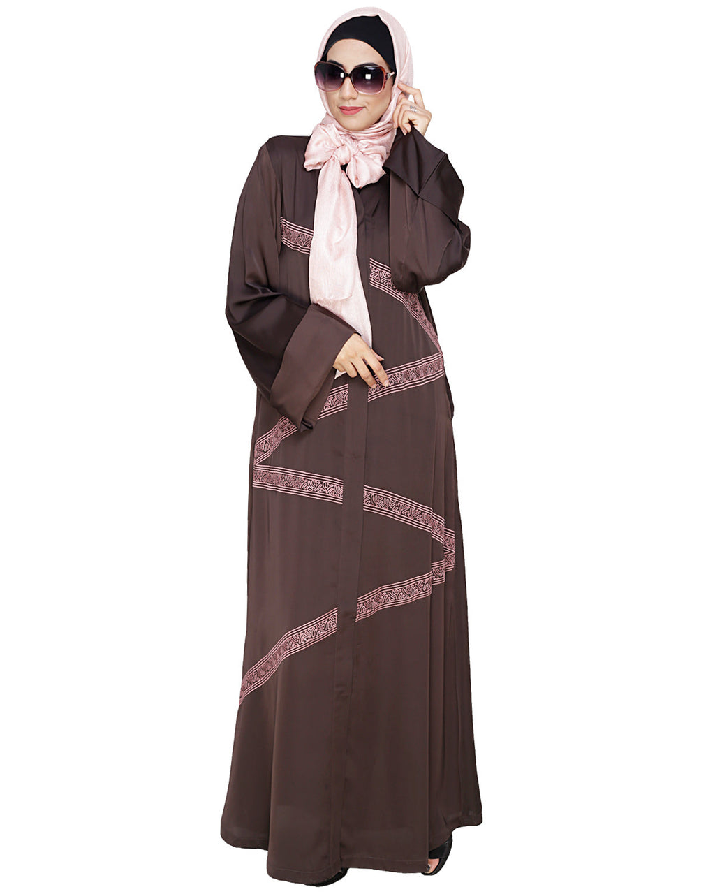 Glinty Dubai Style Abaya Dark Brown