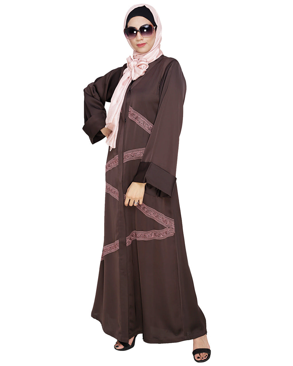 Glinty Dubai Style Abaya Dark Brown