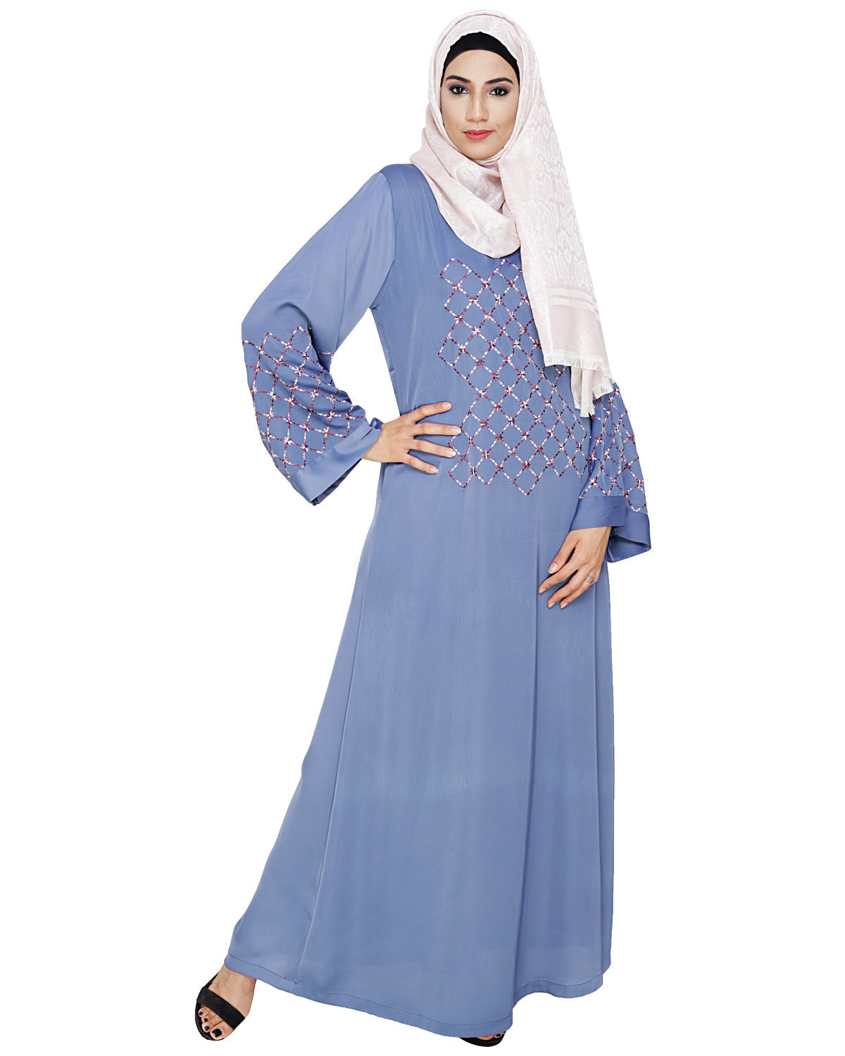 Regal Dubai Style Abaya Steel Blue
