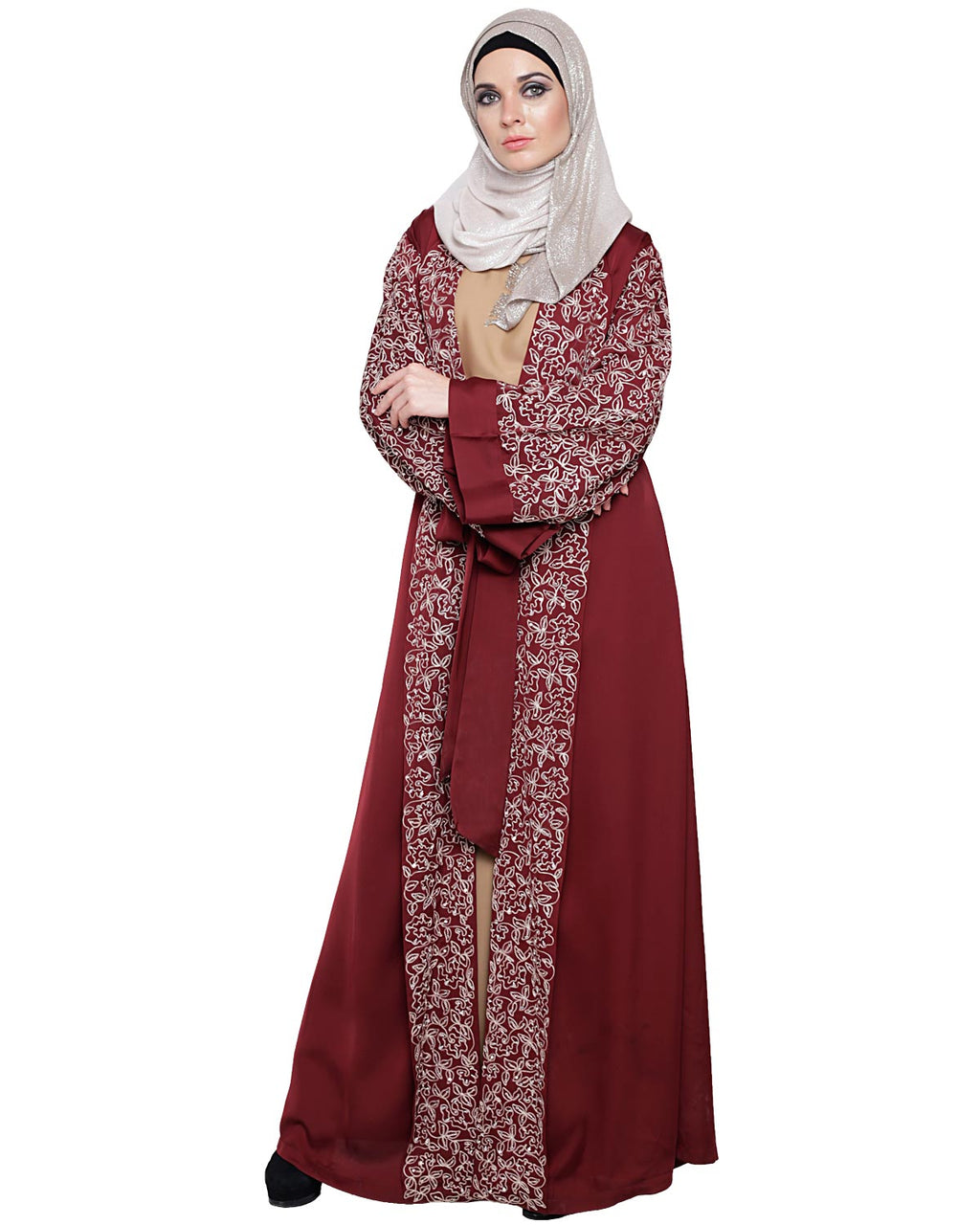 Luxury Dubai Style abaya Wine