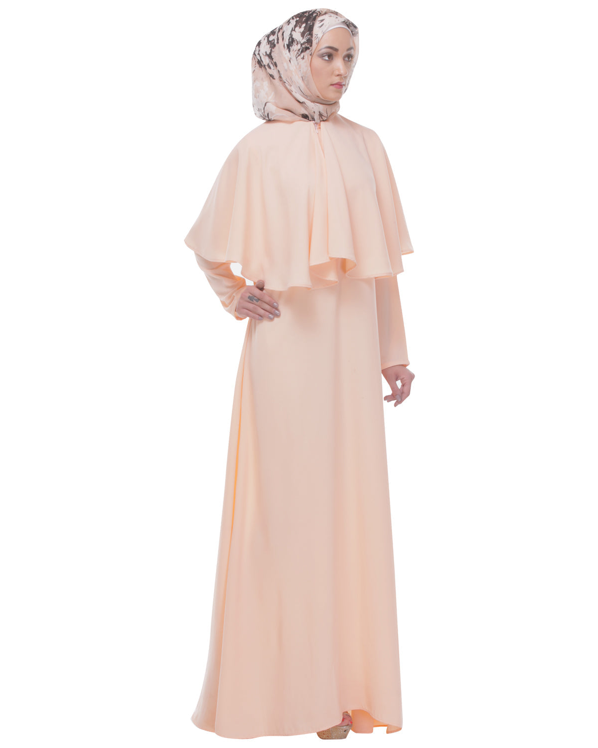 Soft Peach Caped Abaya Peach
