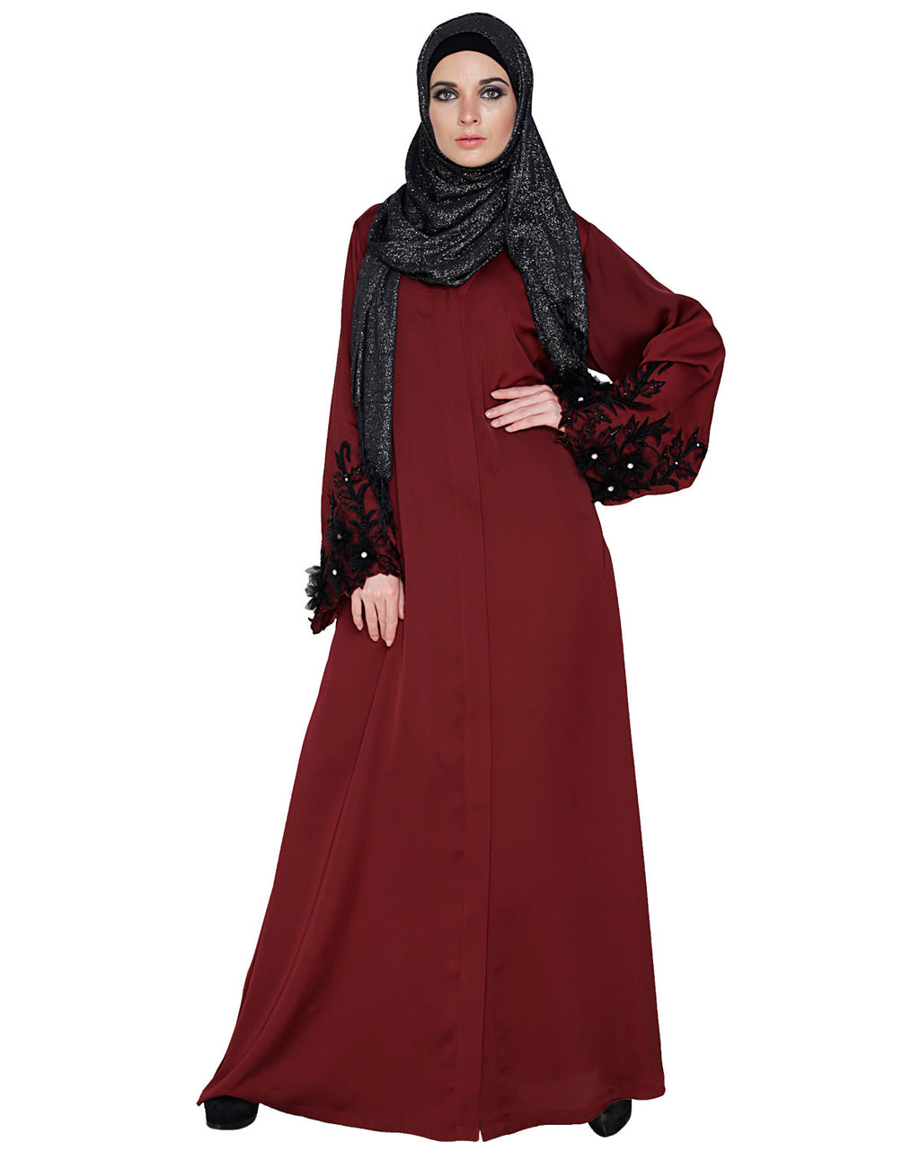Majestic Dubai style Abaya Burgundy