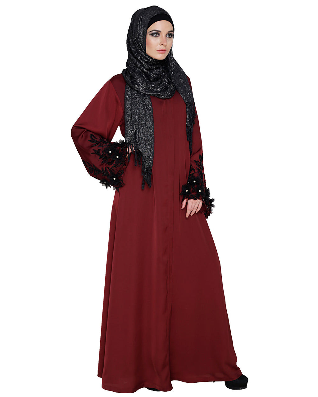 Majestic Dubai style Abaya Burgundy