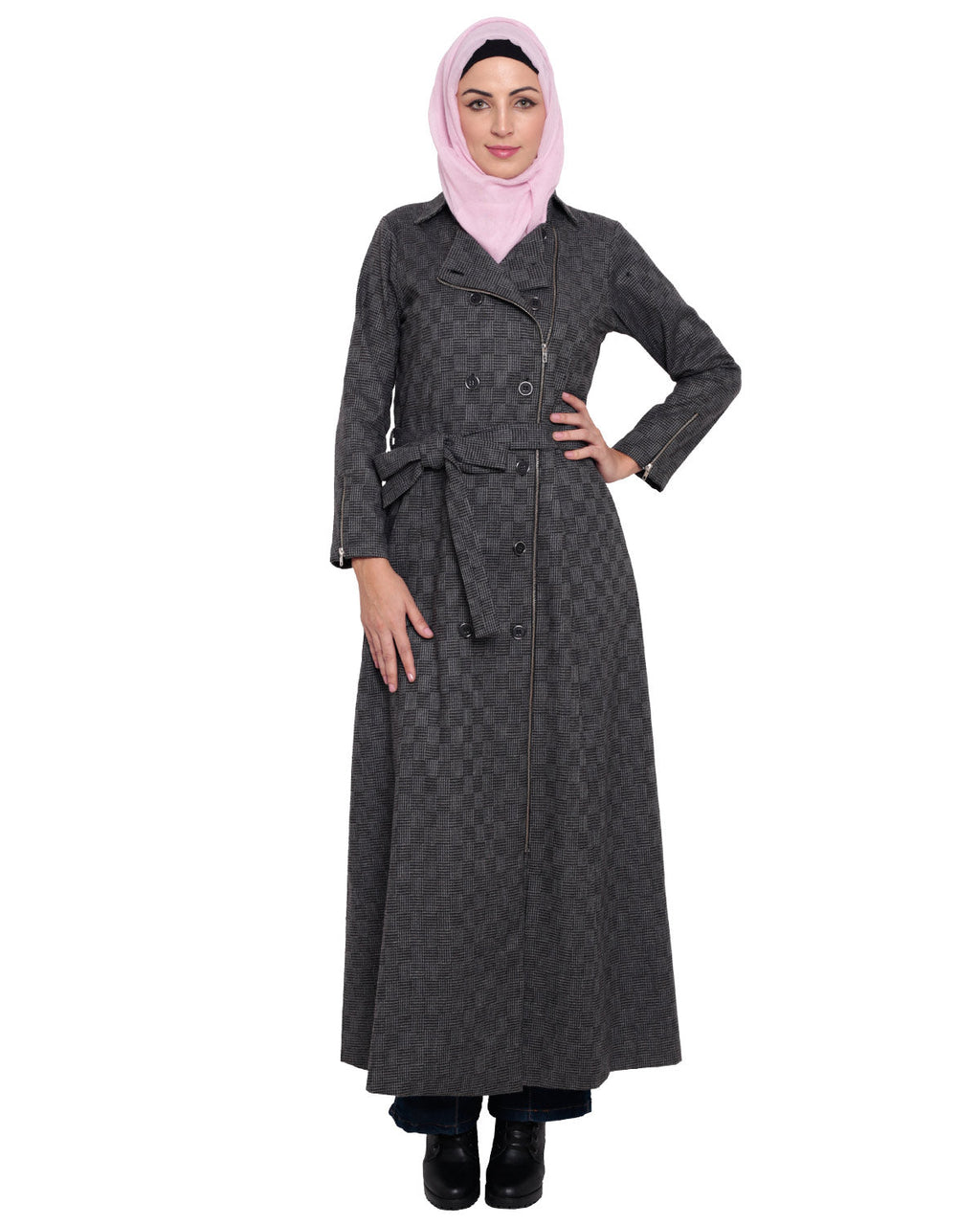 Grey Double Breasted Panel Coat Grey