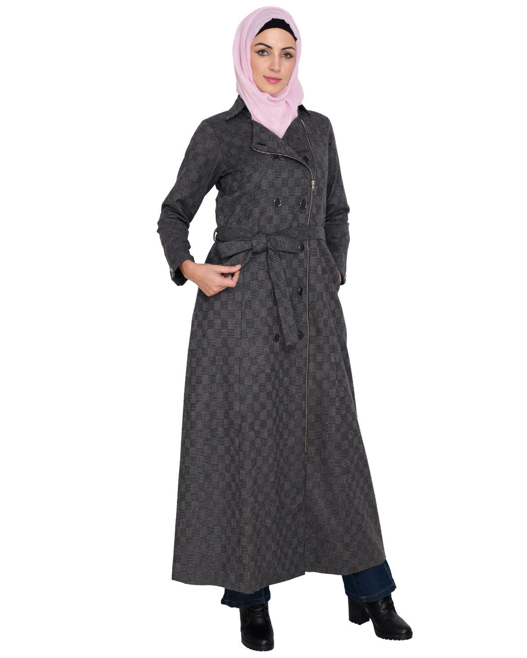 Grey Double Breasted Panel Coat Grey