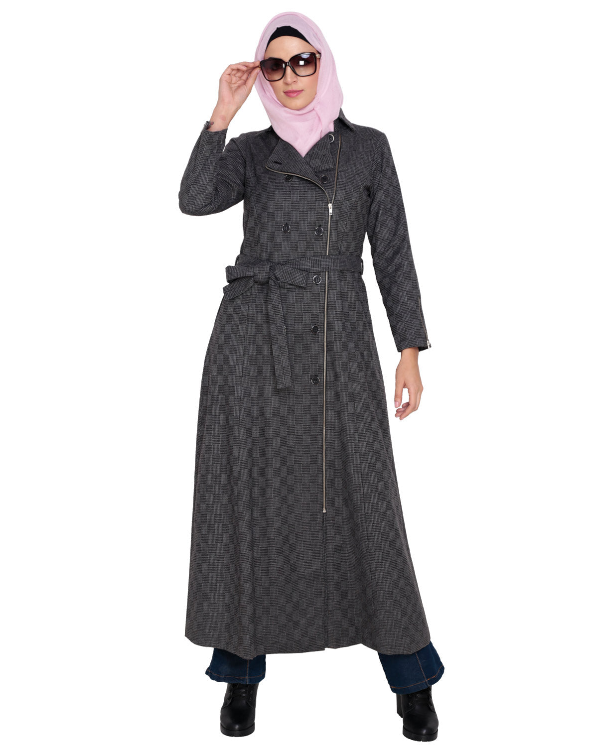 Grey Double Breasted Panel Coat Grey