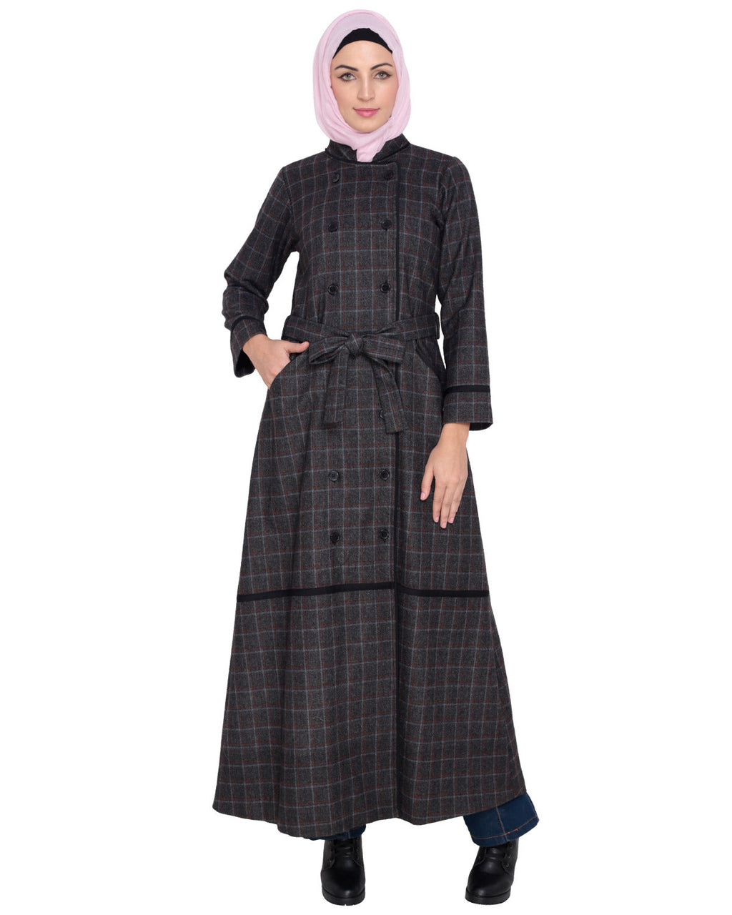 Black Double Breasted Panel Coat Black