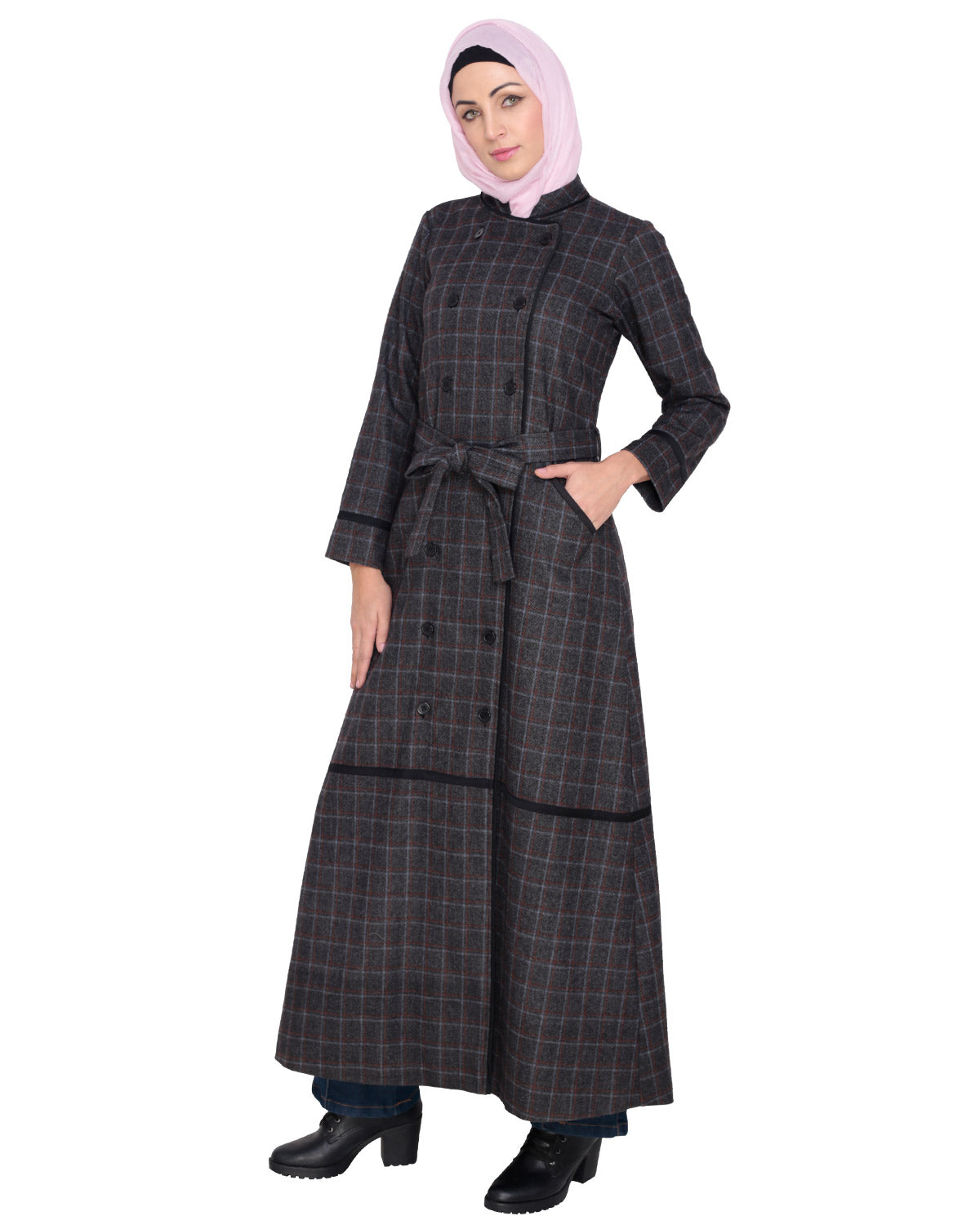 Black Double Breasted Panel Coat Black
