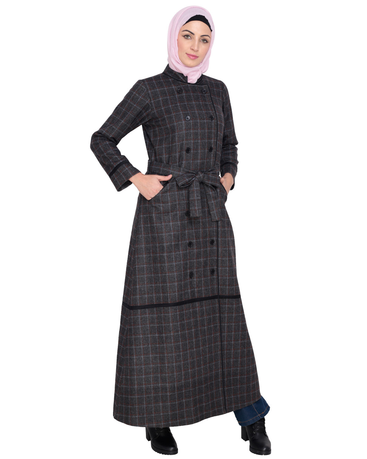 Black Double Breasted Panel Coat Black