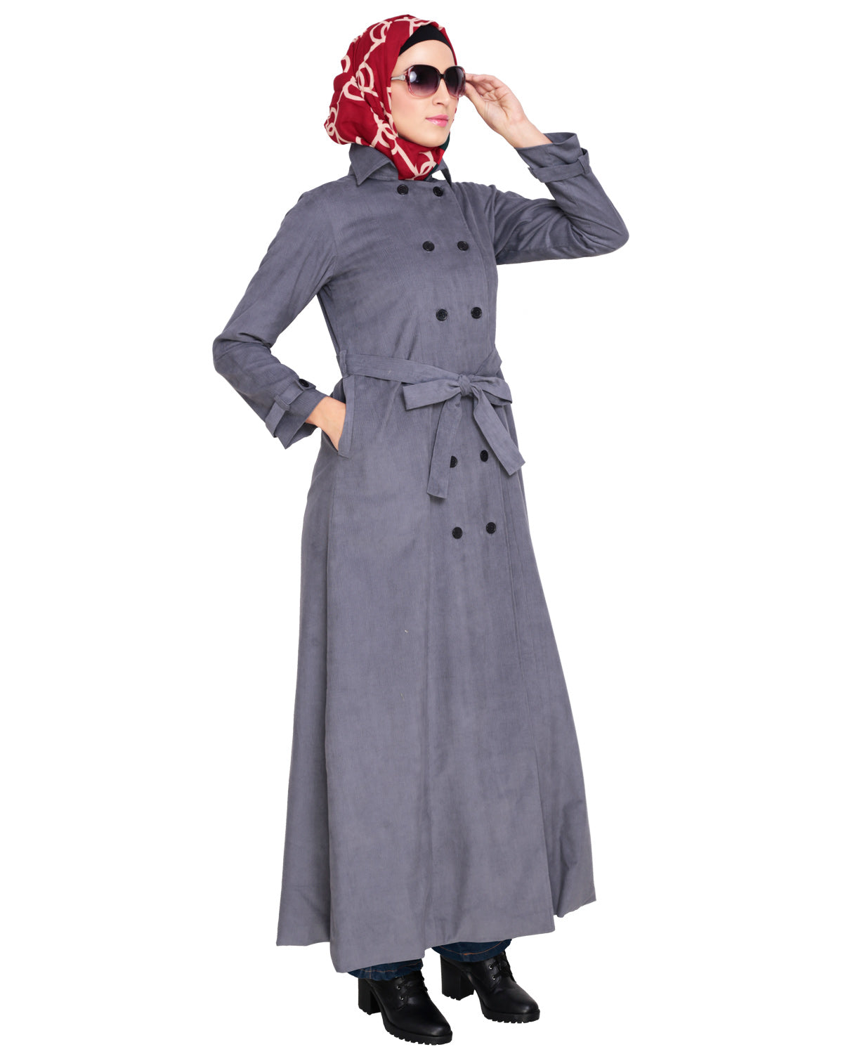 Shirt Collar Double Breasted Coat Grey