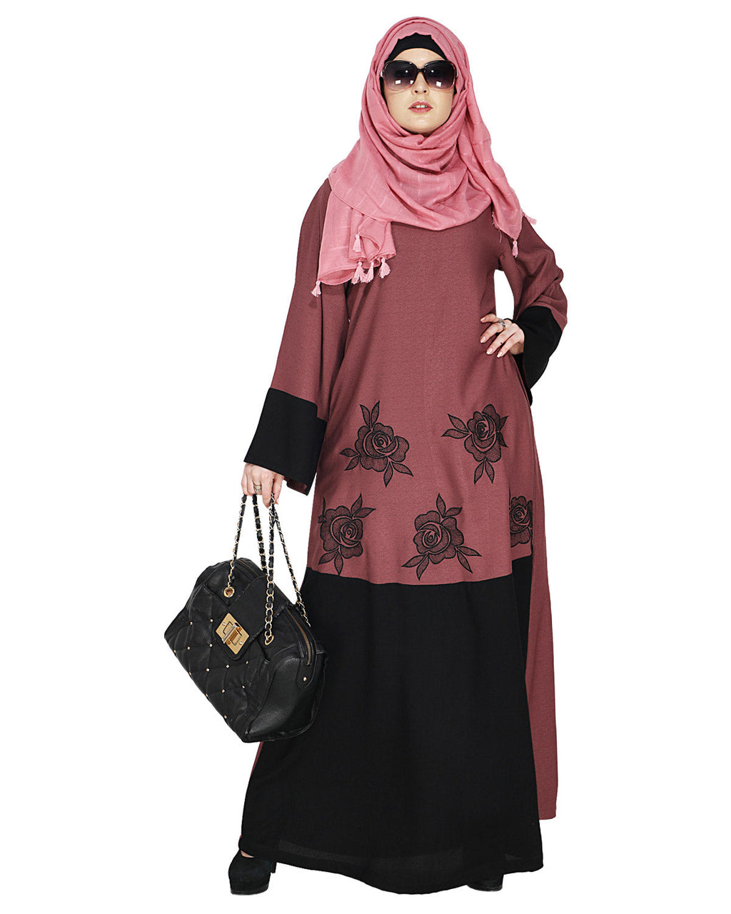 Elegant Floral Onion Pink Abaya Onion Pink