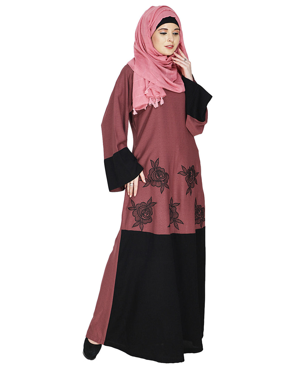 Elegant Floral Onion Pink Abaya Onion Pink