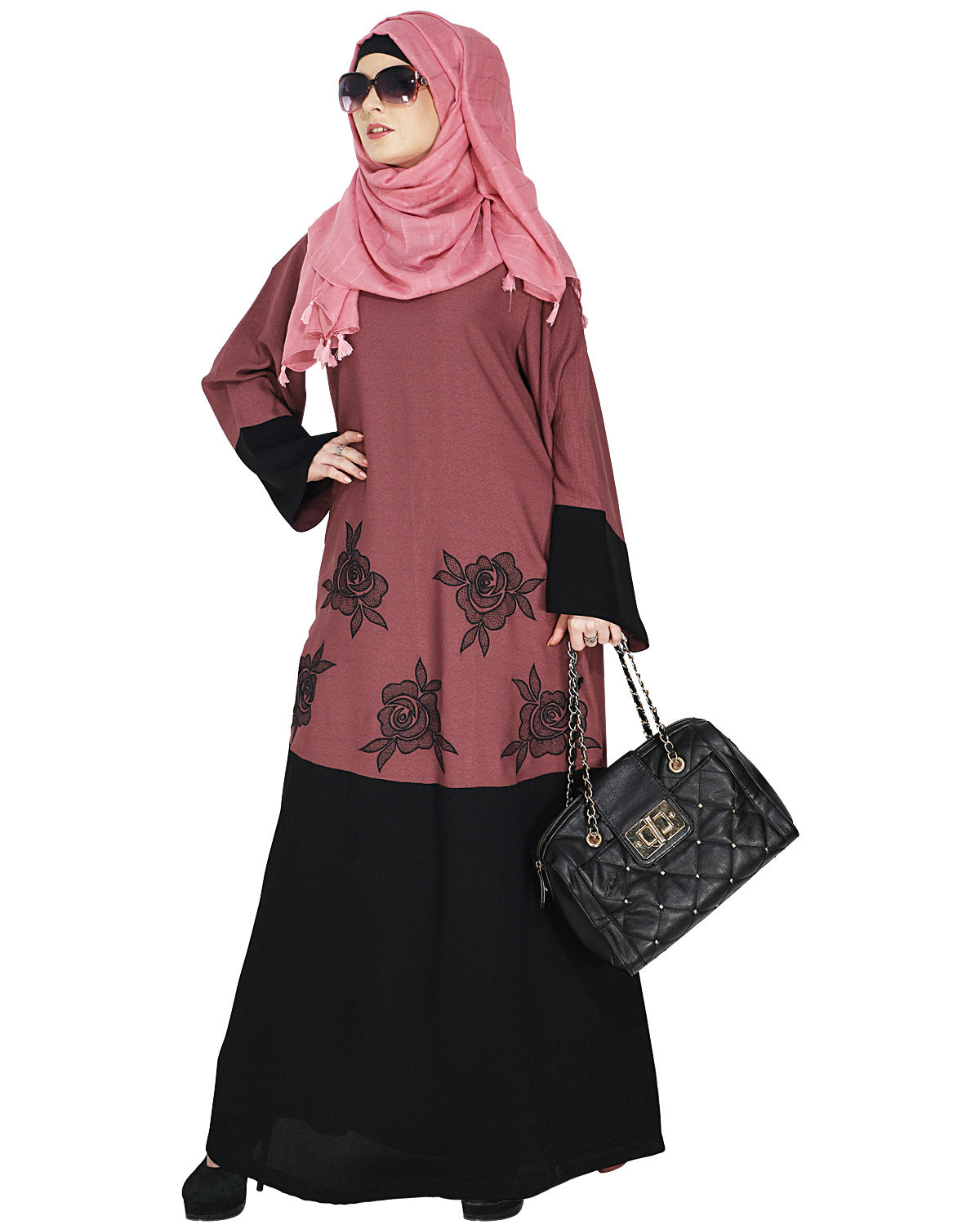 Elegant Floral Onion Pink Abaya Onion Pink