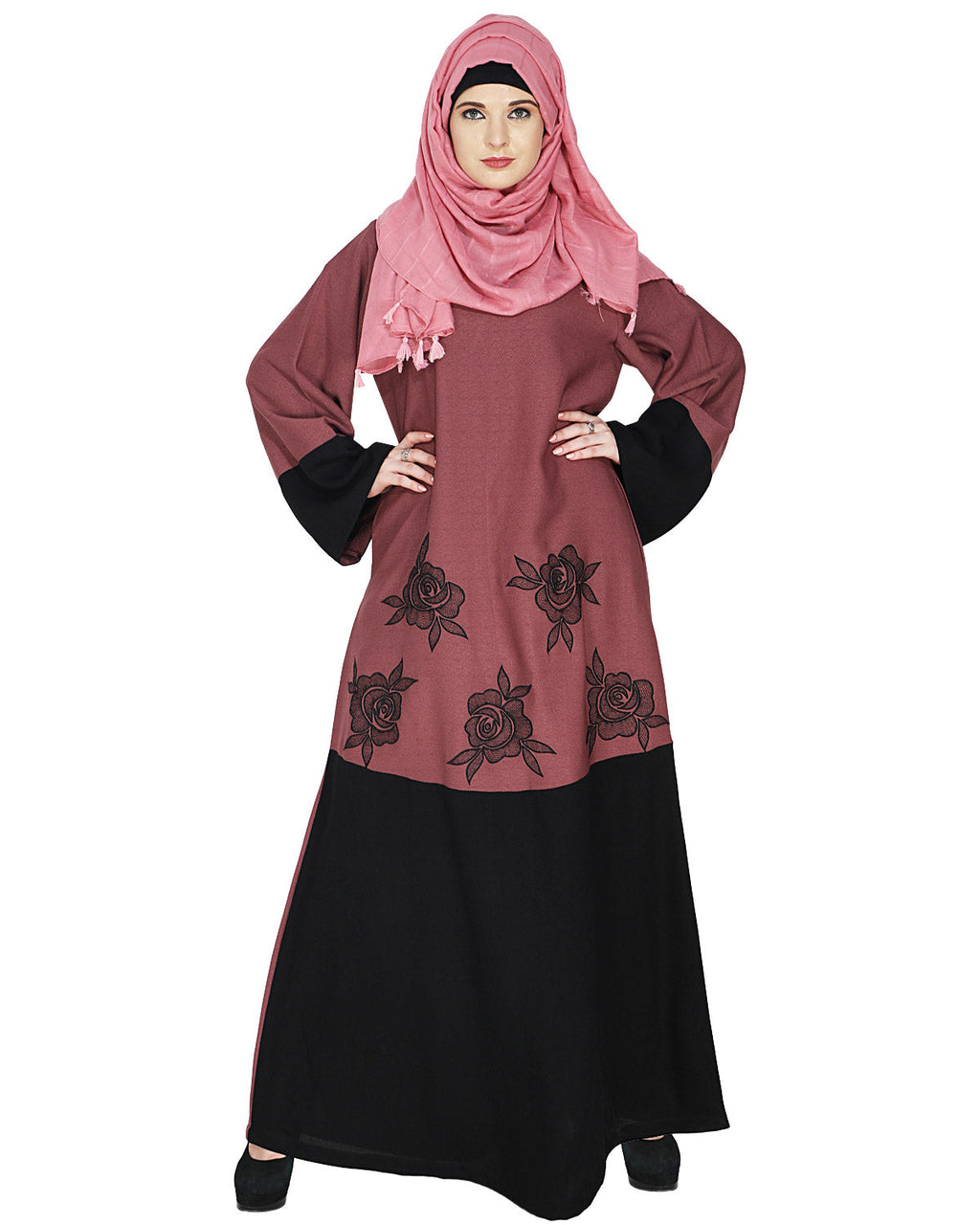 Elegant Floral Onion Pink Abaya Onion Pink