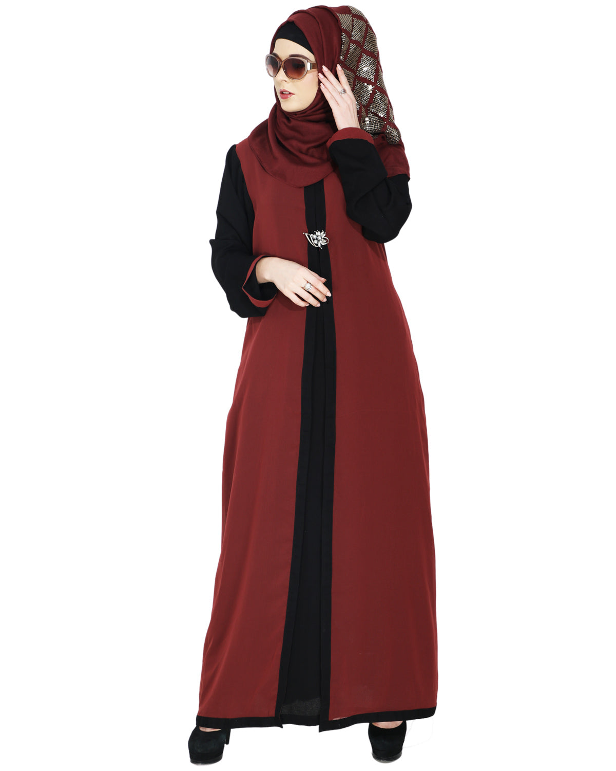 Layered Maxi Dress Abaya Brick Red